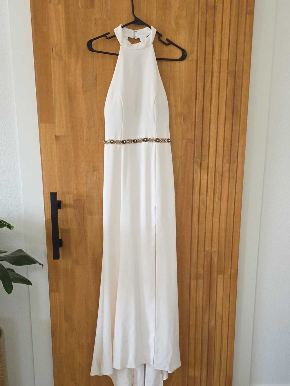 BHLDN Ivory Halter Wedding Dress with Customer Jeweled Waist And Built In Bra.